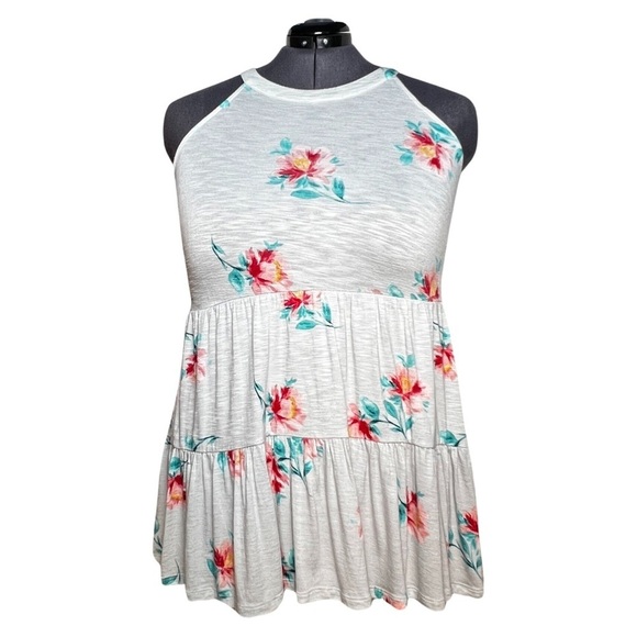 Torrid Super Soft Light Grey Floral Tiered Hem Babydoll Tank (Size 2) - Picture 1 of 6